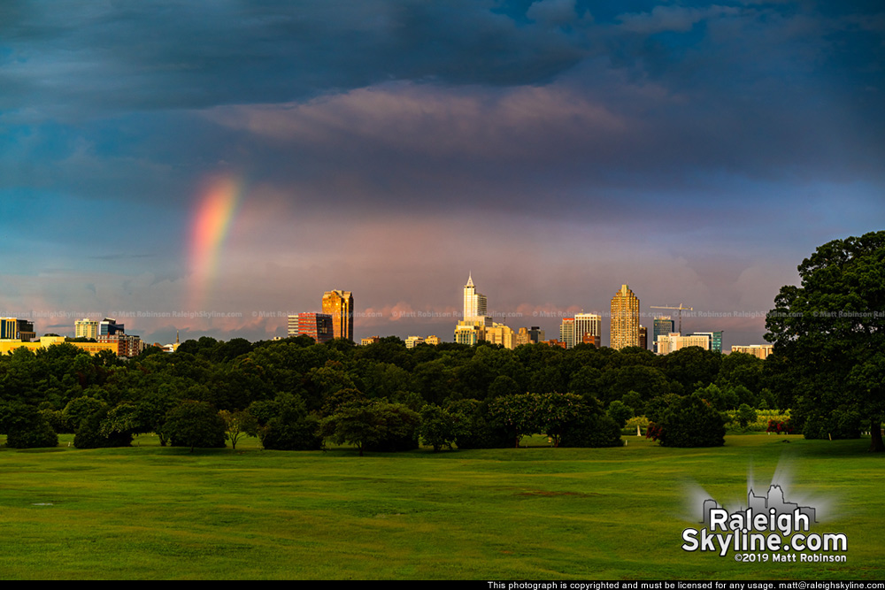 Partial rainbow at sunset with Raleigh