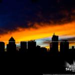 Vivid sunset with silhouetted Raleigh Skyline