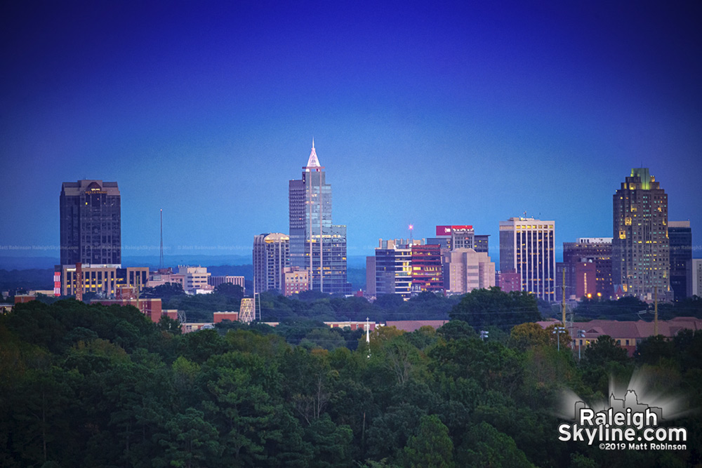 View of downtown Raleigh from near the top of the tallest Ferris Wheel ever at the North Carolina State Fair, Skygazer.