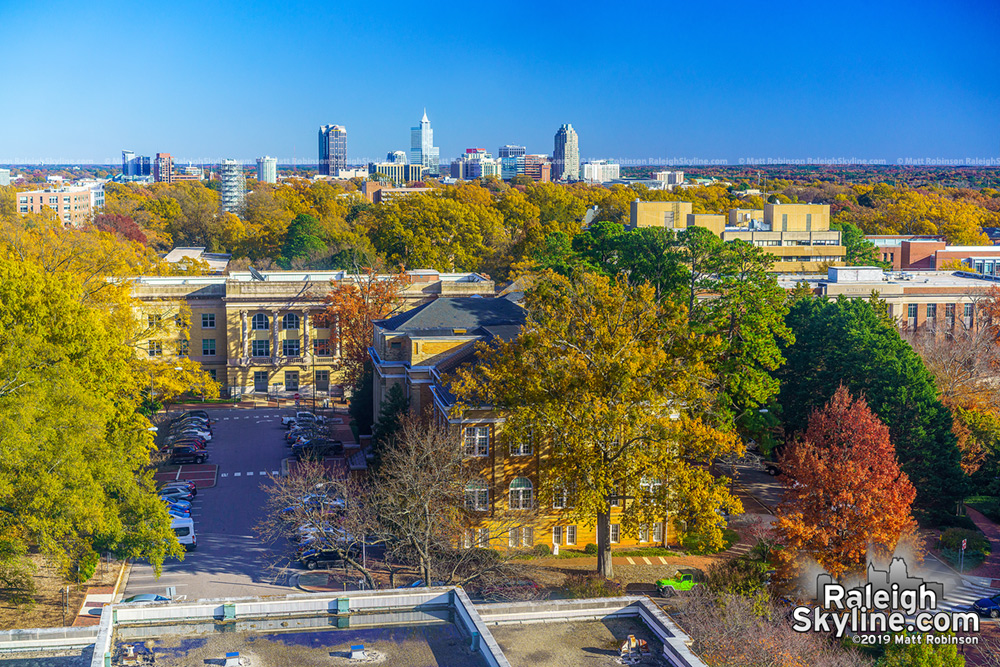 Autumn colors blanket west Raleigh with Raleigh skyline