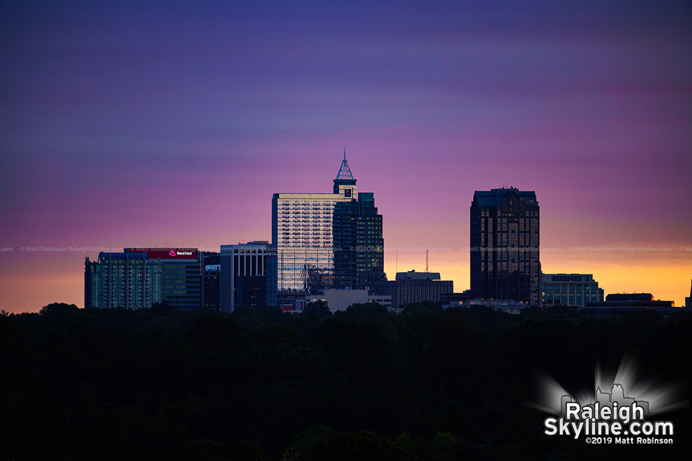 Wake Forest Road view of downtown Raleigh at sunset