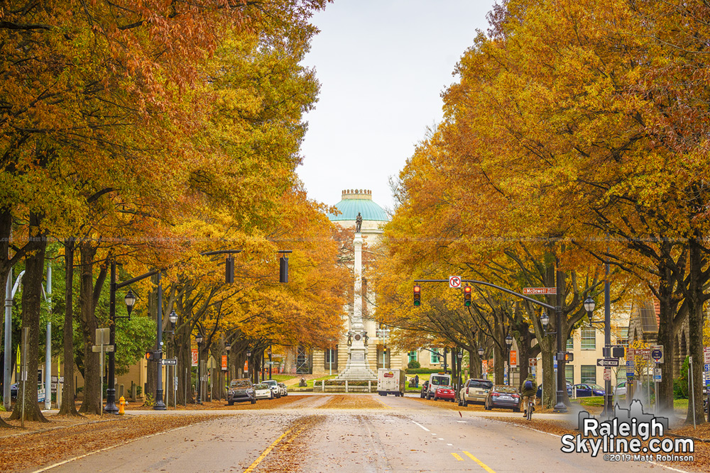 Fall Colors looking down Hillsborough Street in Raleigh towards the NC State Capitol