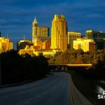 Last fall sunlight on downtown Raleigh skyline 2019