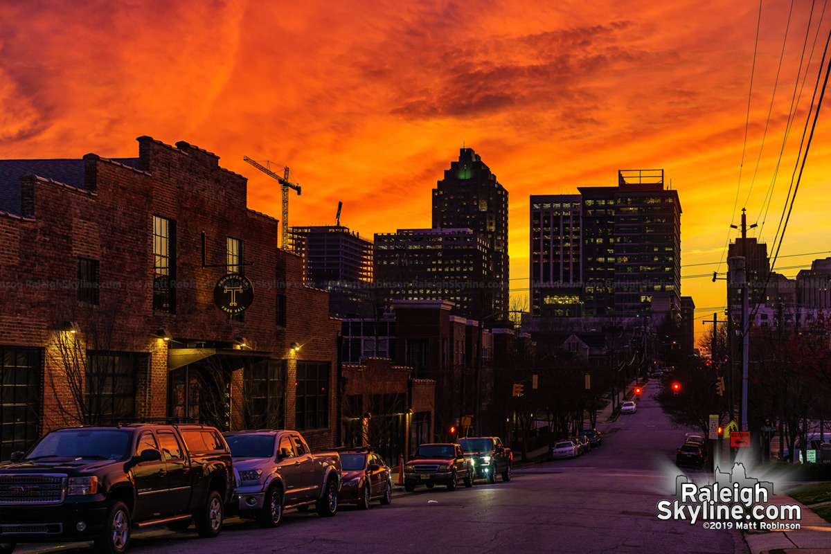 Vivid sunset from Davie street with Transfer Food hall