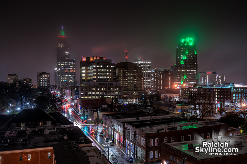 Raleigh's spooky and moody Christmas-time skyline for Friday the 13th