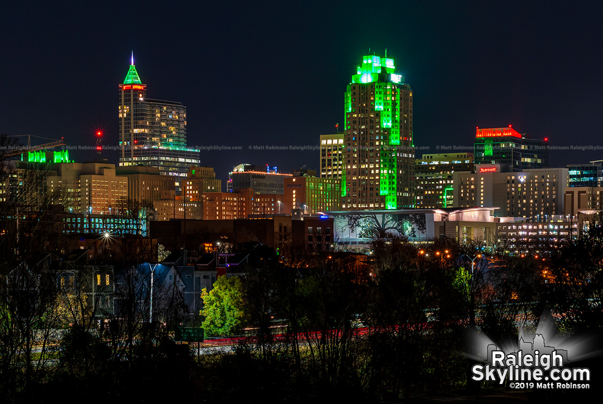 Downtown Raleigh skyline on the Winter Solstice, 2019