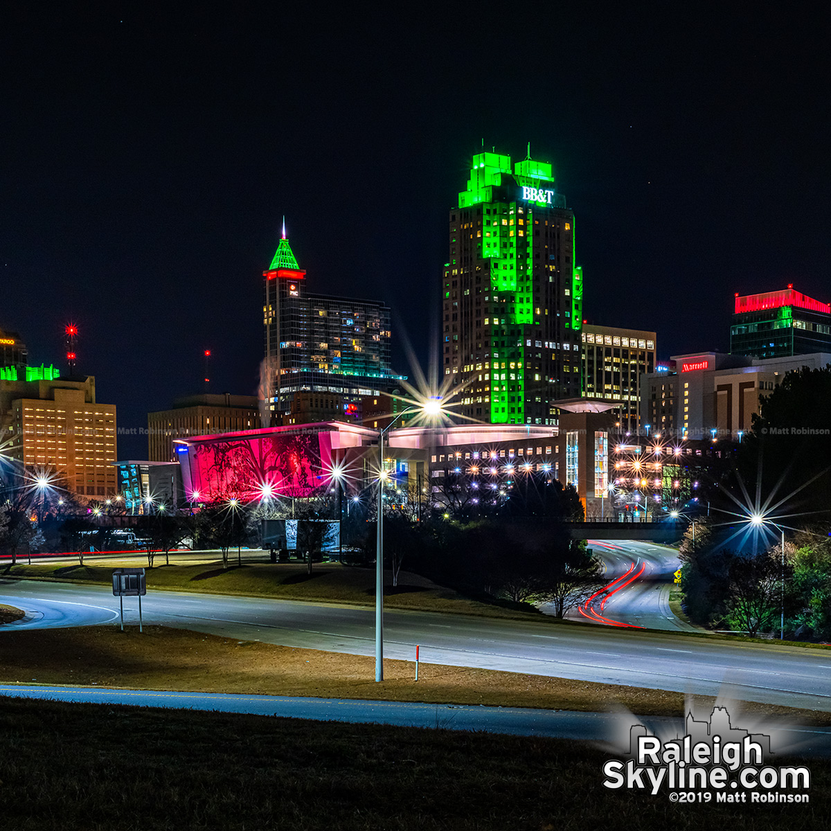 Downtown Raleigh on sparkling Christmas Night 2019