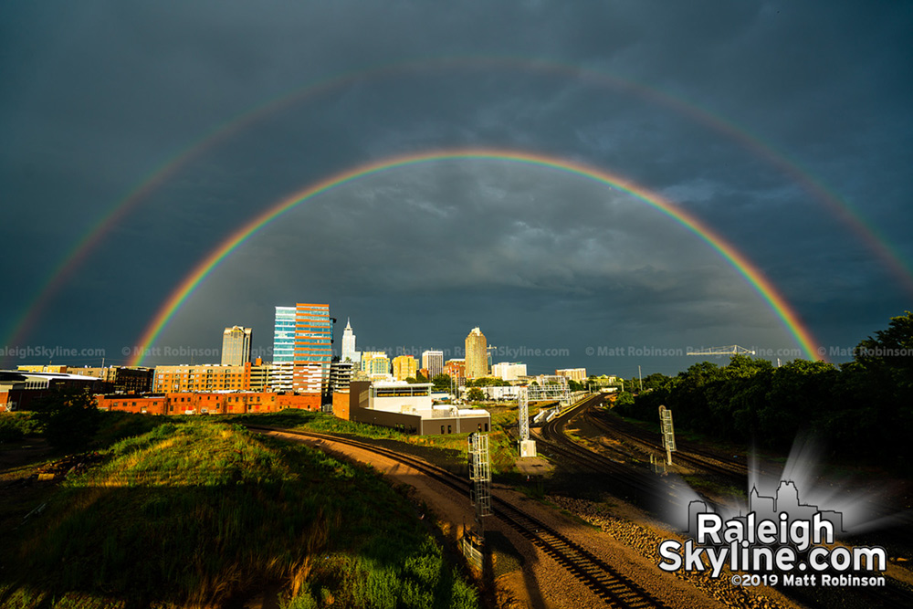 Full Rainbow over downtown Raleigh on June 20, 2019 from Boylan Avenue
