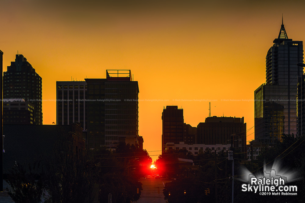 Raleigh-henge 2019.  Sunset aligns along the street grid.