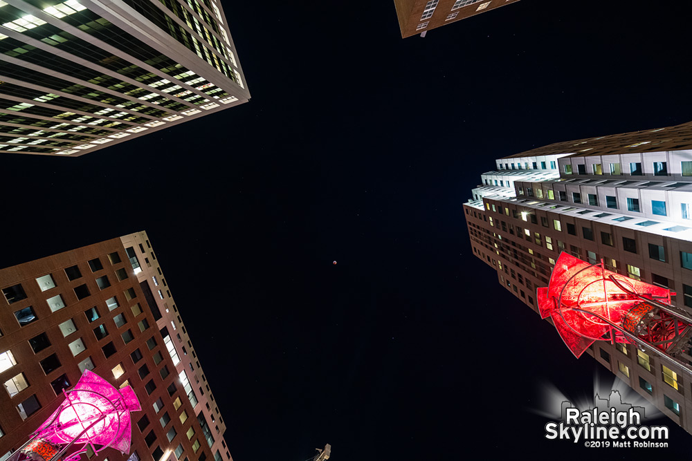 Wide angle of lunar eclipse from Raleigh City Plaza