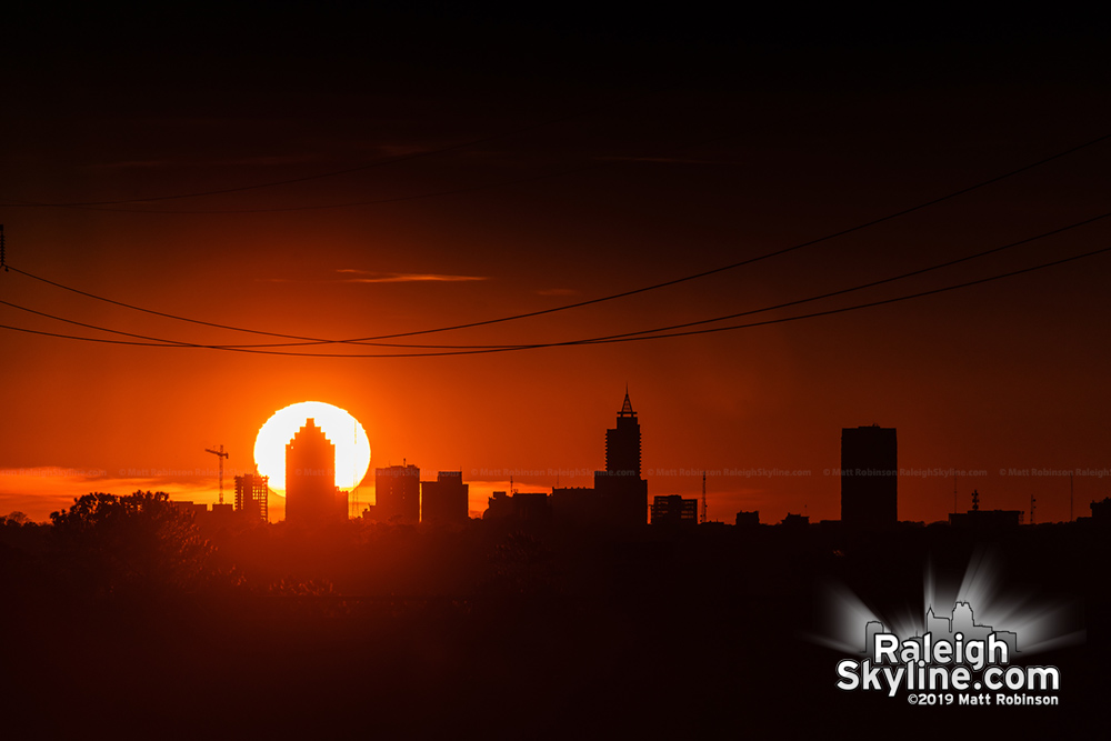 Sunset on March 27, 2019 behind downtown Raleigh