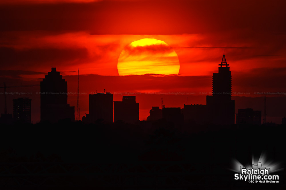 Sunset on March 29, 2019 behind downtown Raleigh