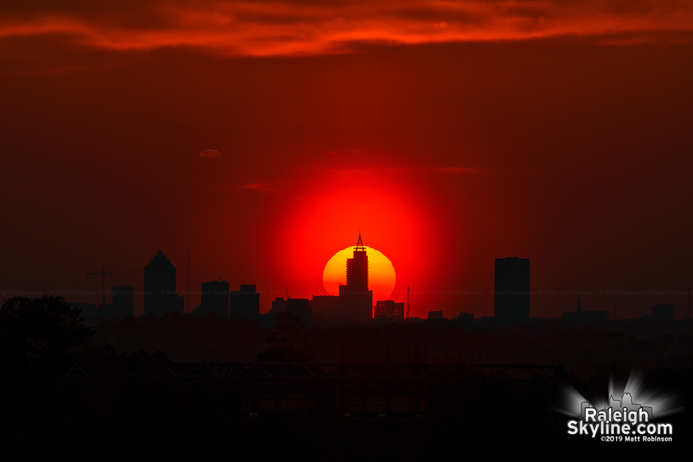 Sunset on March 30, 2019 behind downtown Raleigh