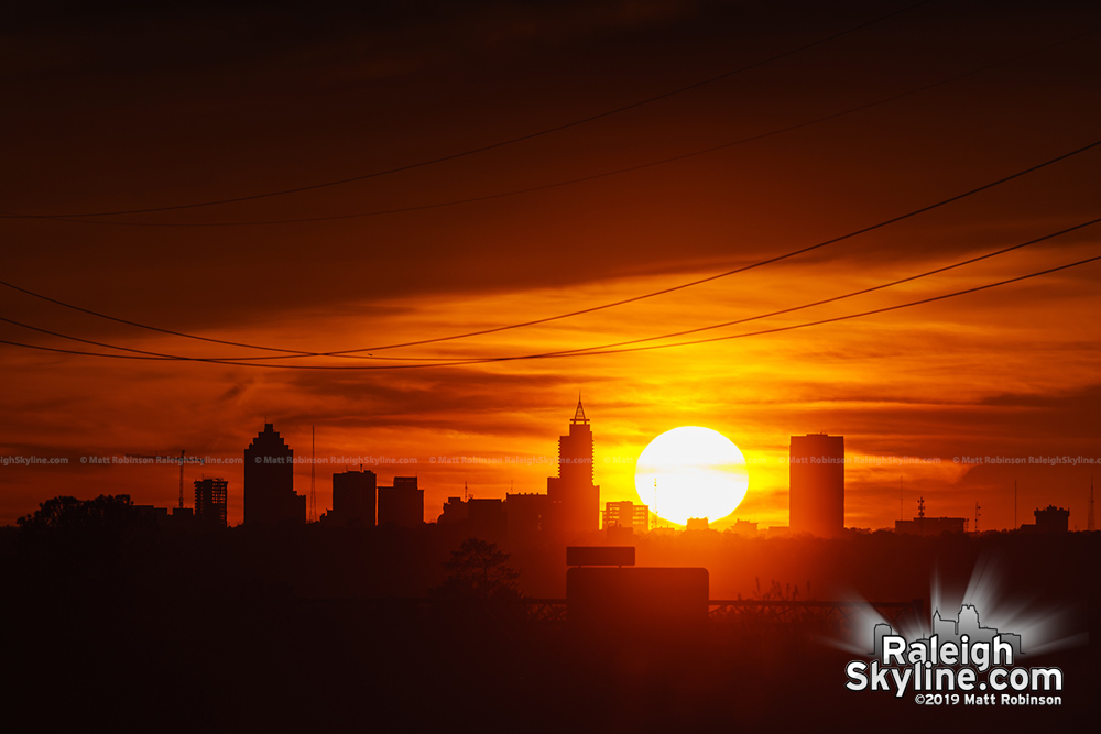 Sunset on April 1, 2019 behind downtown Raleigh