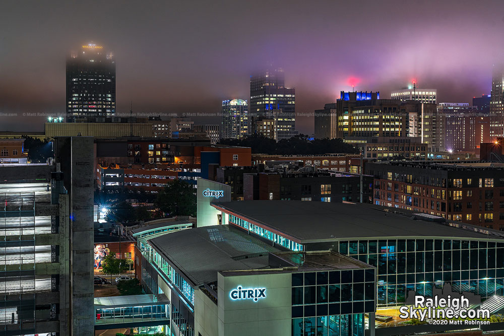 Downtown Raleigh fading into the low clouds