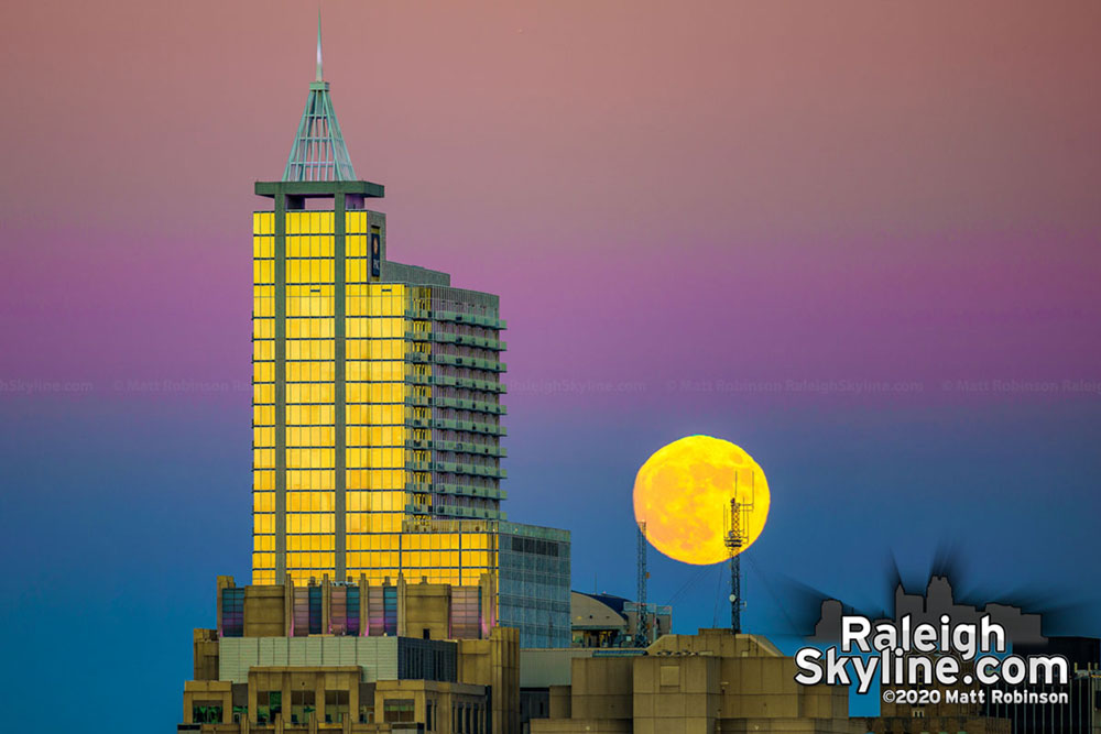 Moon rise through the Belt of Venus behind Raleigh