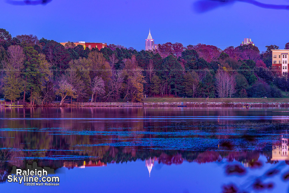 The only body of water that downtown Raleigh can reflect in, Lake Raleigh.