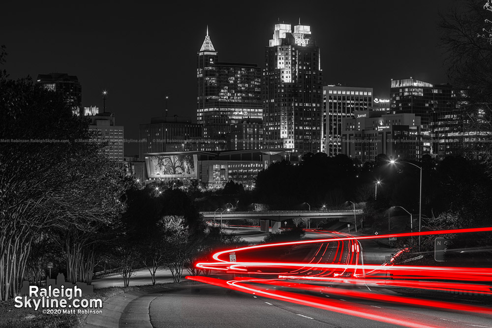 Raleigh Skyline in Black and White and Red, 2020