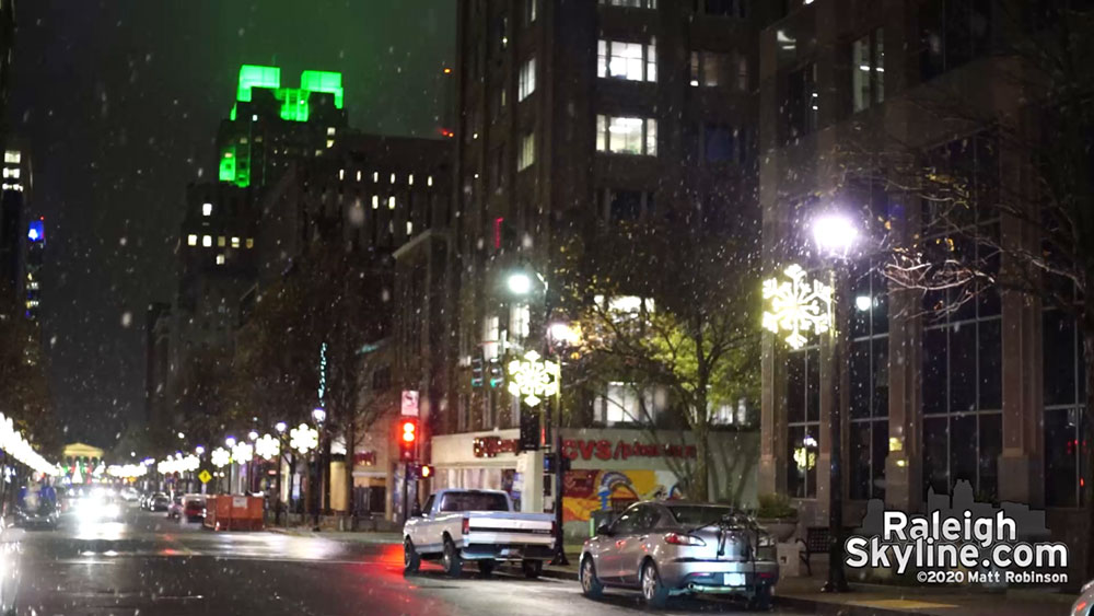 Downtown Raleigh snow on December 7, 2020