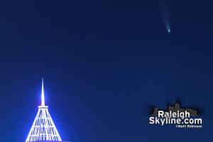 Comet NEOWISE visible over downtown Raleigh