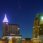 Comet NEOWISE over downtown Raleigh before sunrise on July 10, 2020