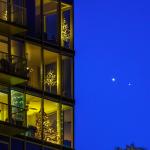 Downtown Raleigh Christmas trees at PNC Plaza with Jupiter and Saturn