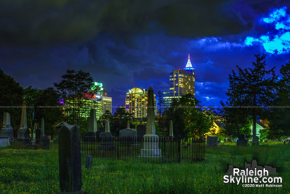 Raleigh City Cemetery during a storm