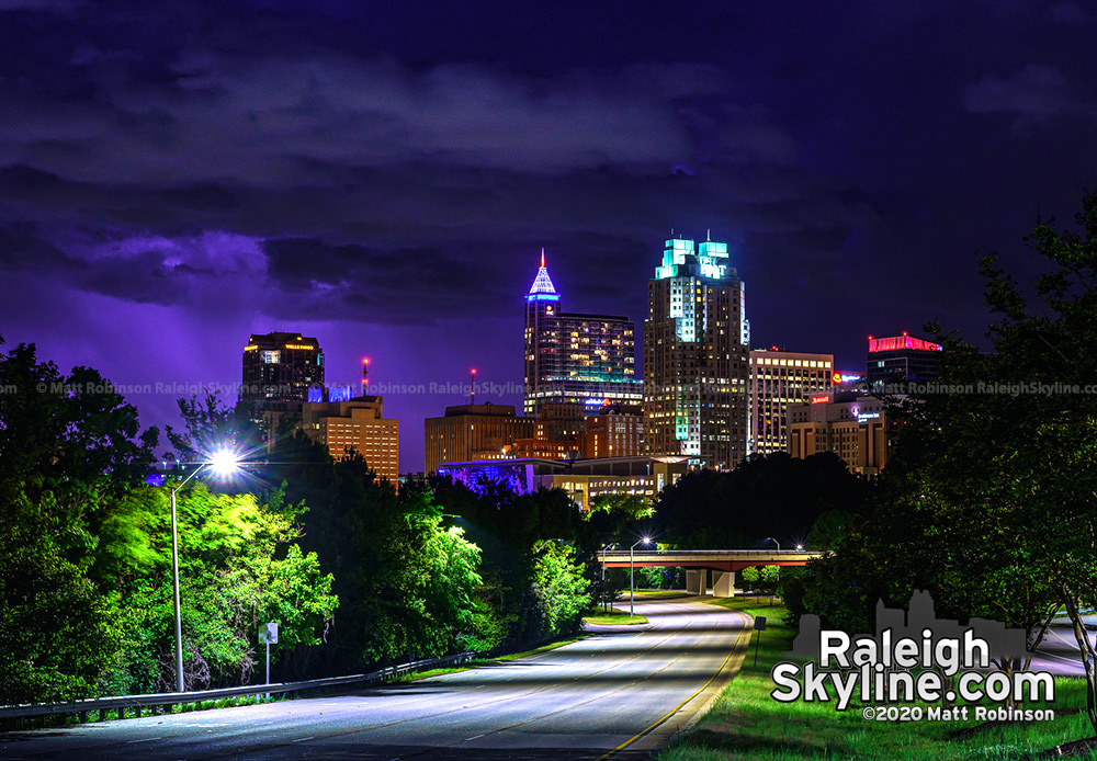 A thunderstorm lights up the sky northeast of Raleigh