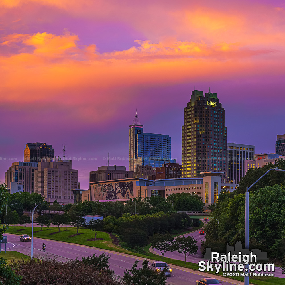 Brief colorful sunset after a humid and cloudy day in Raleigh.