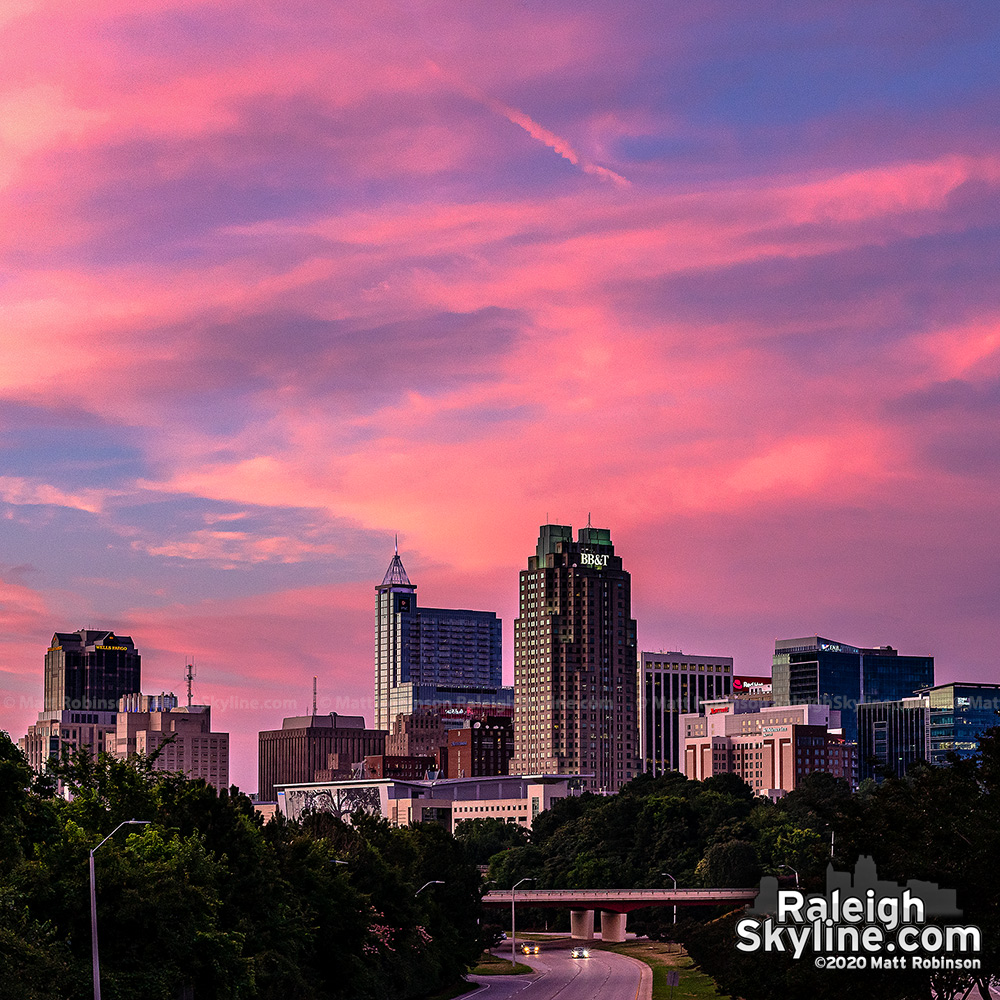 Pink skies over the Oak City at sunset