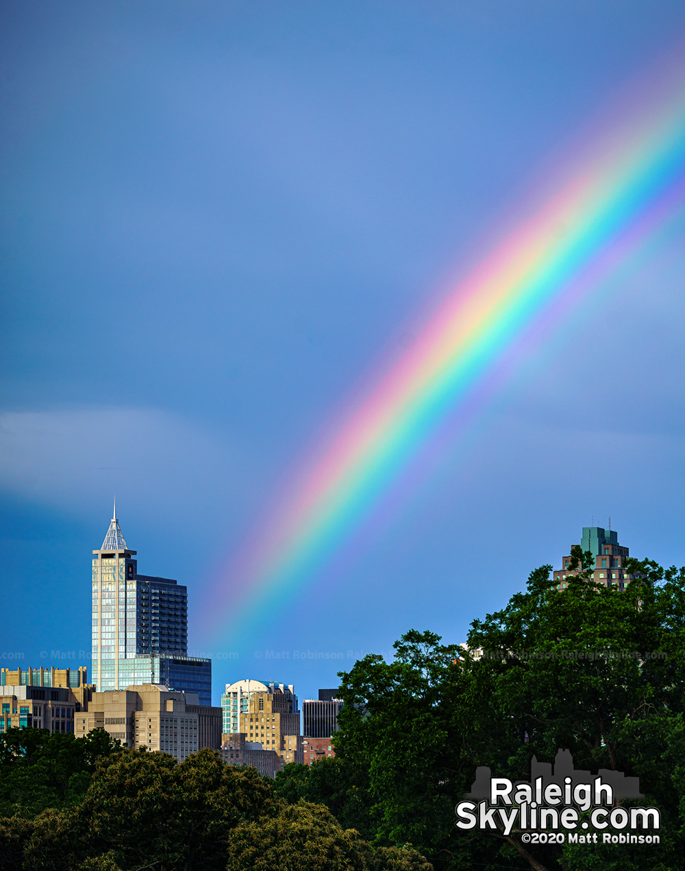 Vivid rainbow comes down near PNC Plaza