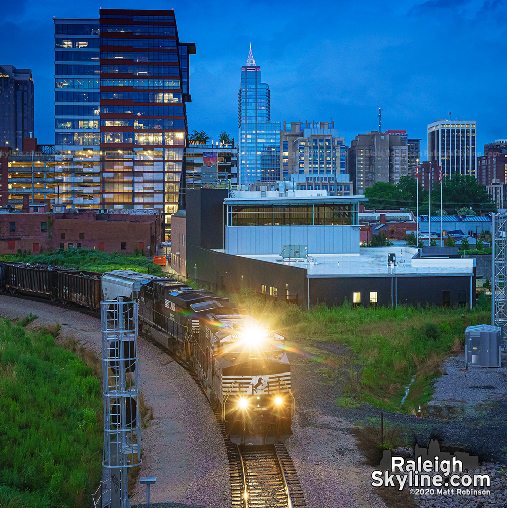 Norfolk Southern train and the Boylan Wye traveling out of downtown Raleigh