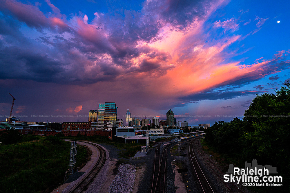 The remains of a pop up thundershower illuminated by the setting sun over Raleigh