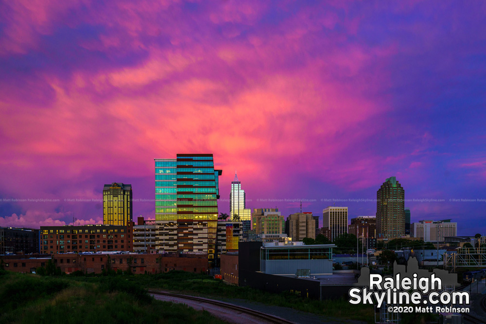 Summer Solstice bright sunset with Raleigh Skyline