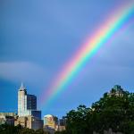 Vivid rainbow comes down near PNC Plaza