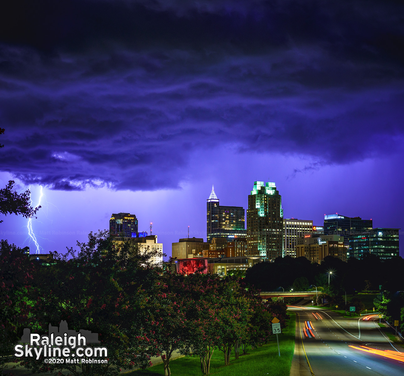 Lightning from a thunderstorm rolling past Raleigh. Downtown stayed dry. ⚡