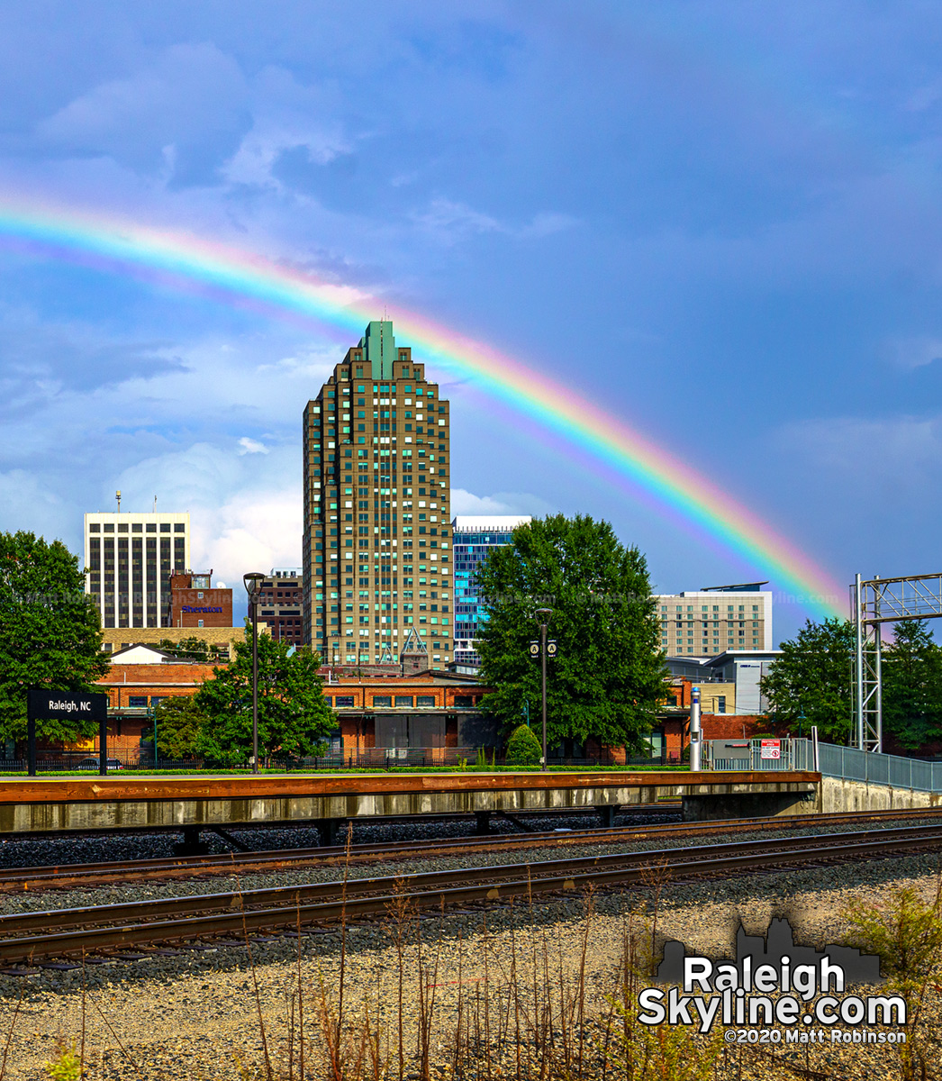 Rainbow over downtown Raleigh on August 31, 2020