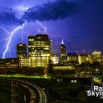 Cloud to ground lightning behind the Raleigh Skyline from Boylan