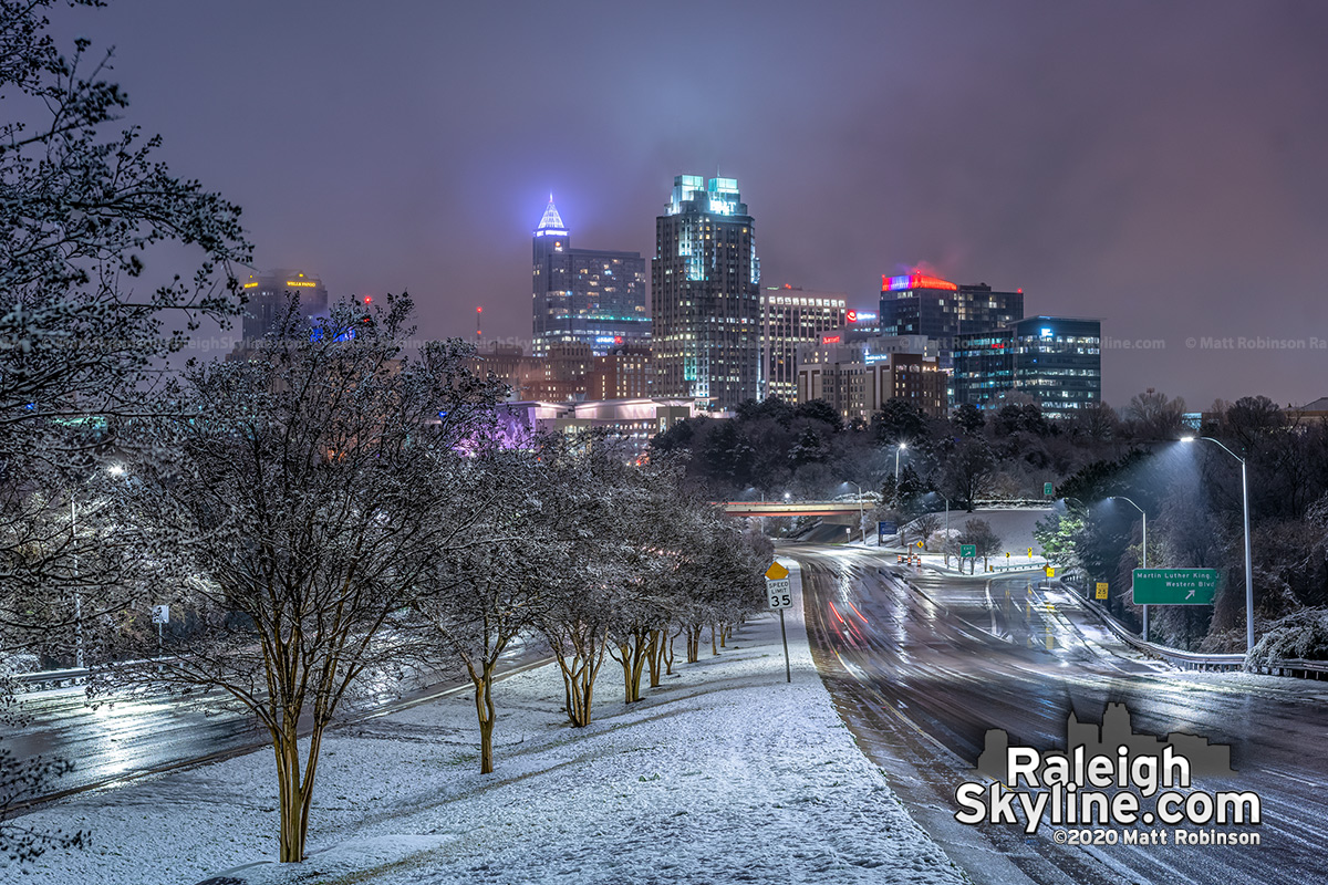 Raleigh Skyline after the snow of February 20, 2020