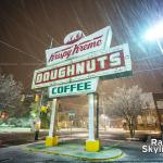 Raleigh Krispy Kreme Donut sign in the snow