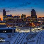 Sunrise view of downtown Raleigh on February 21, 2020 with snow