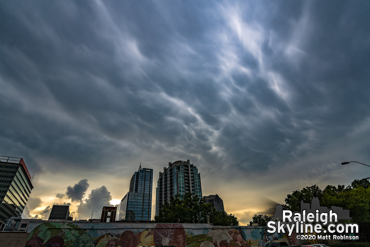Mammatus clouds over the Raleigh Skyline