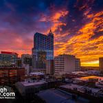 Vivid Sunset behind downtown Raleigh and the PNC Plaza