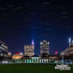 Star trails over downtown Raleigh skyline