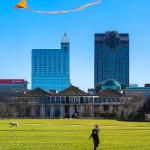 Flying a kite at Halifax Mall