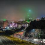 Downtown Raleigh fading into the fog at night