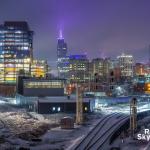 Snow accumulation with downtown Raleigh from Boylan Bridge