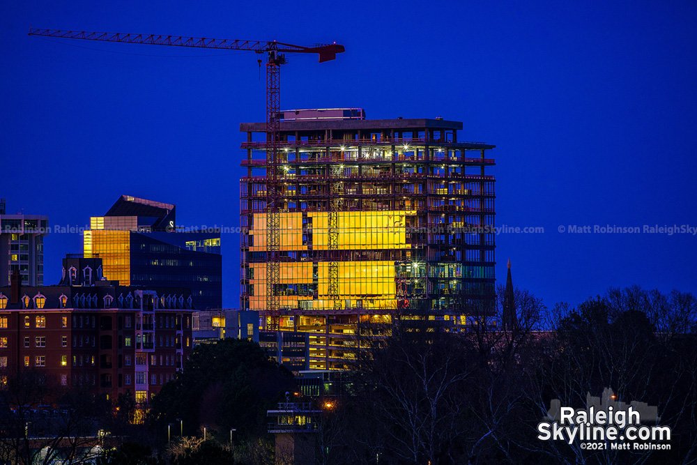 Sunset reflection on the new glass at Pendo HQ