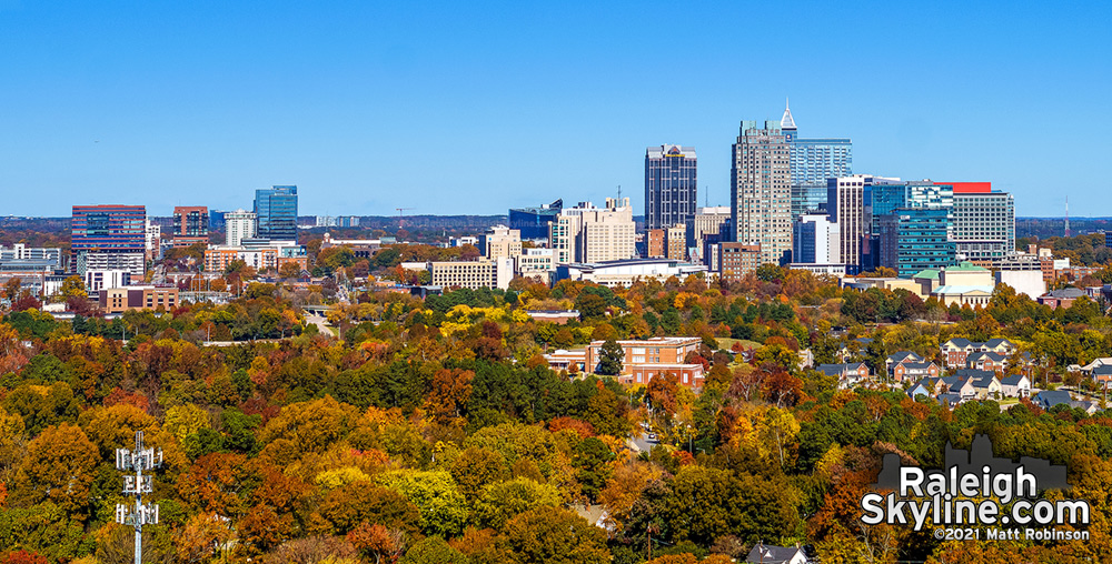 The view near downtown south with the Raleigh skyline in Autumn