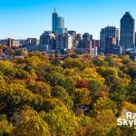 Autumn trees with downtown Raleigh